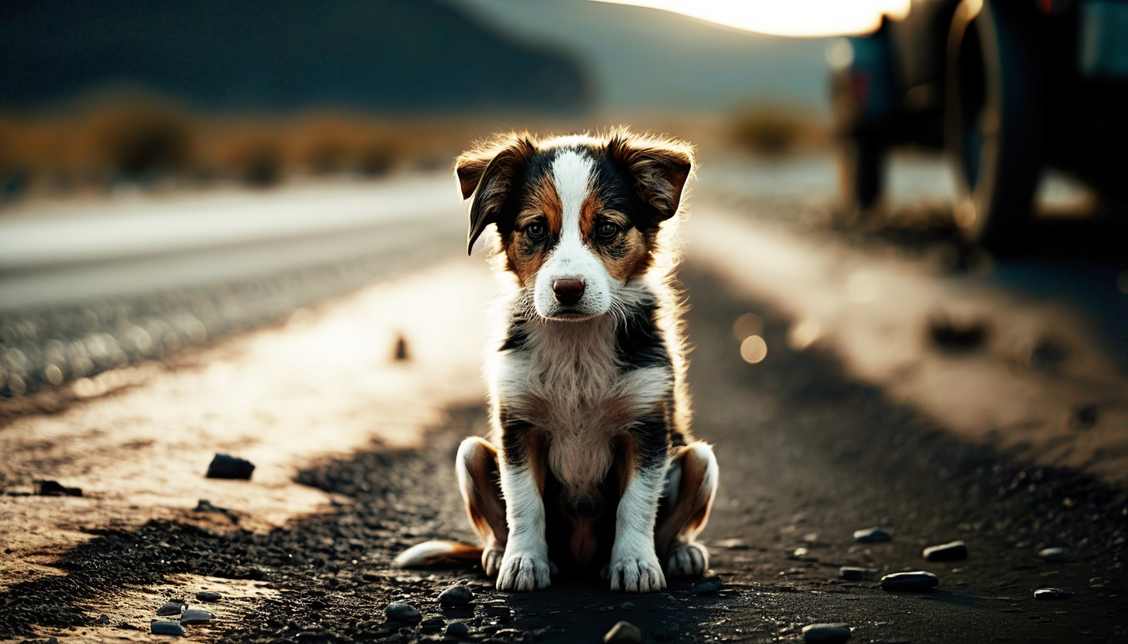 Ein trauriger und obdachloser Hund, der auf der Straße ausgesetzt wurde.